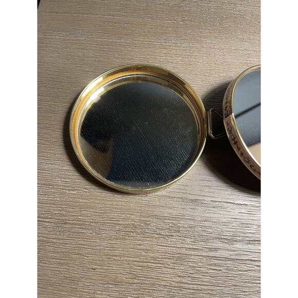 Metal Folding Travel Double Hand Mirror w/Stand 3 1/2 Round Floral Vintage - Picture 3 of 8